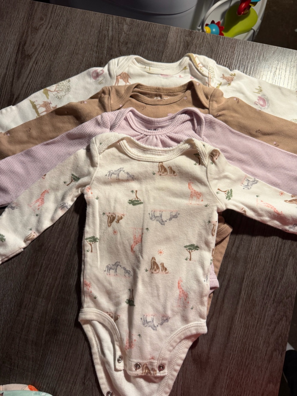 4 Set Girls' Neutral Animal Print Long Sleeve Onsies Set